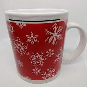 VTG Ceramic White & Red Mug Christmas Snowflakes 1991 by J.I.I.
